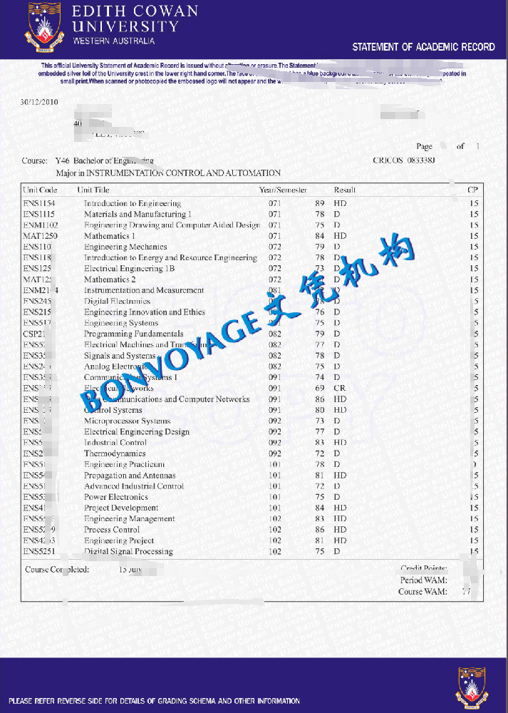 埃迪斯科文大学成绩单心理学课程如何定制