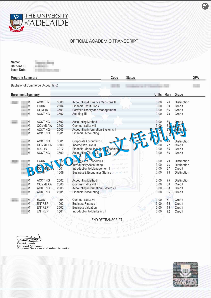 阿德莱德大学成绩单电子版展示